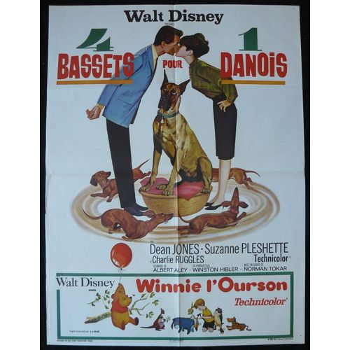 Quatre Bassets Pour Un Danois - Film Walt Disney 1965 Tokar Norman - 60x80 Cm - Affiche De Cinéma Originale - Original Movie Poster * Dean Jones ; Suzanne Pleshette, Charlie Ruggles * Chien