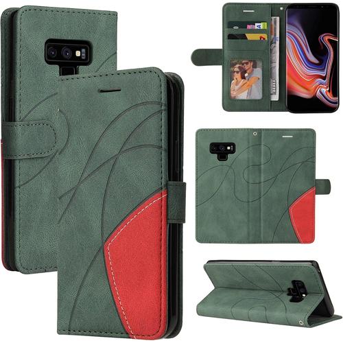 Coque Pour Samsung Galaxy Note 9, Cuir Multifonction, Antivol,Pochette De Portefeuille,Fermeture Magnétique Flip Case Pour Samsung Galaxy Note 9 - Vert