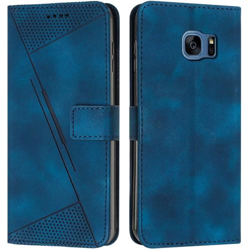 Coque Pour Samsung Galaxy S7 Housse Etui Portefeuille,Cuir Multifonction,Fermeture Magnétique À Clapet Anti-Choc Bleu