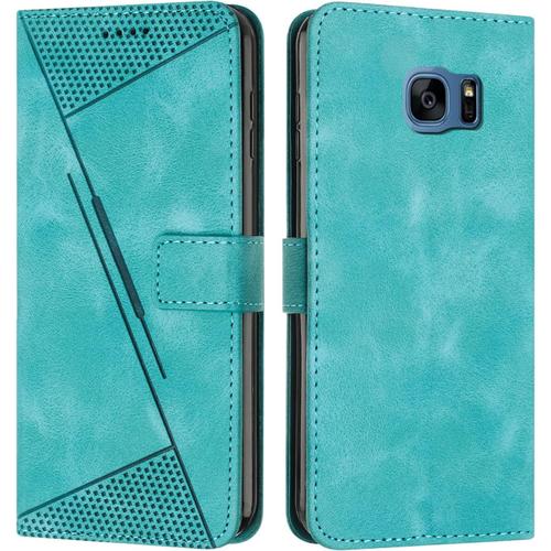 Coque Pour Samsung Galaxy S7 Housse Etui Portefeuille,Cuir Multifonction,Fermeture Magnétique À Clapet Anti-Choc Vert