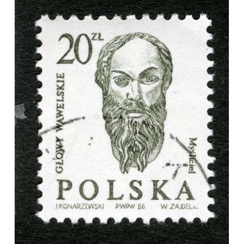 Timbre Oblitéré Polska, Glowy Wawelskie, Mysliciel, 1986, Konarzewski,Zajdel, 20 Zl