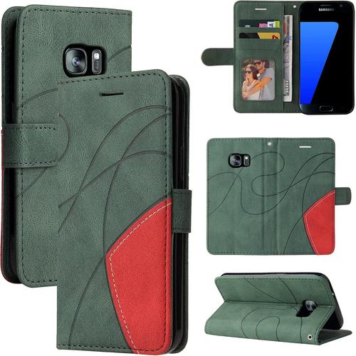 Coque Pour Samsung Galaxy S7, Cuir Multifonction, Antivol,Pochette De Portefeuille,Fermeture Magnétique Flip Case Pour Samsung Galaxy S7 - Vert