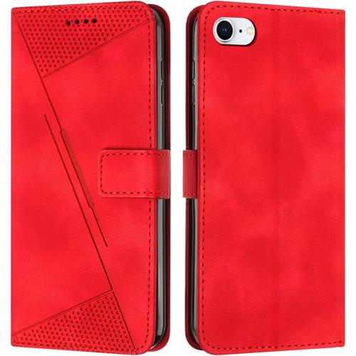 Coque Pour Iphone 6/7/8/Se 2020/Se 2022 Housse Etui Portefeuille,Cuir Multifonction,Fermeture Magnétique À Clapet Anti-Choc Rouge