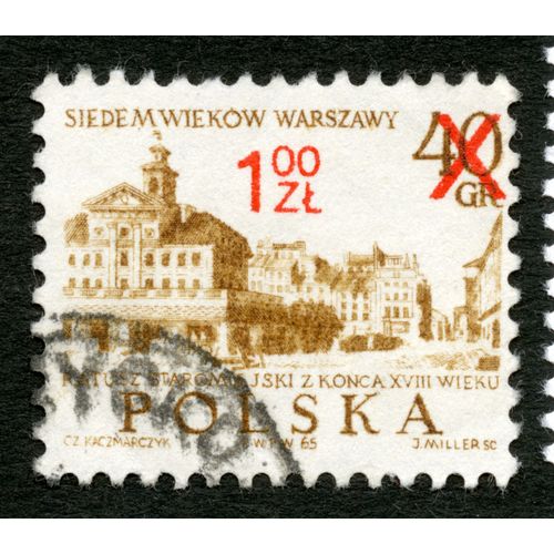 Timbre Oblitéré Polska,Siedem Wiekow Warszawy,Ratusz Staromiejski Z Konca Xviii Wieku,Kaczmarczyk,Miller,1965,1,00 Zl,40 Gr