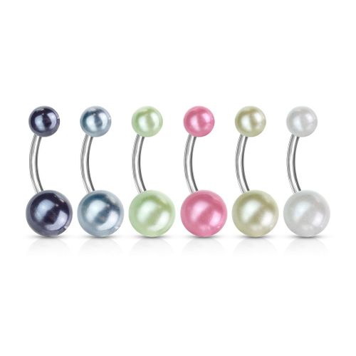 Lot 6 Piercings Nombril Deesse Nacrés Ventre Boule Diamant Perle Bijoux Acier Chirurgical Inoxydable Anti Allergique Banane Barbell Lovepiercing