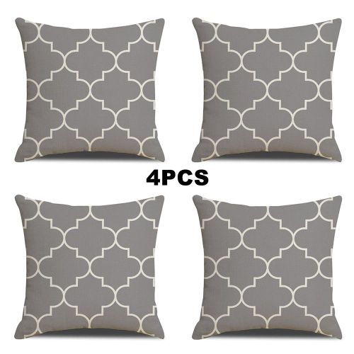 Lot De 4 Housses De Coussin Géométriques En Lin, Taie D'oreiller Carrée De 18 Pouces Au Design Marocain, Grille À Pois