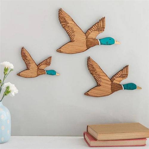 Suspension murale en bois rétro, décoration murale en canard des années 1950, pendentif pour la maison, le bureau, l'hôtel, breloques d'intérieur, ornement, 3 pièces/ensemble