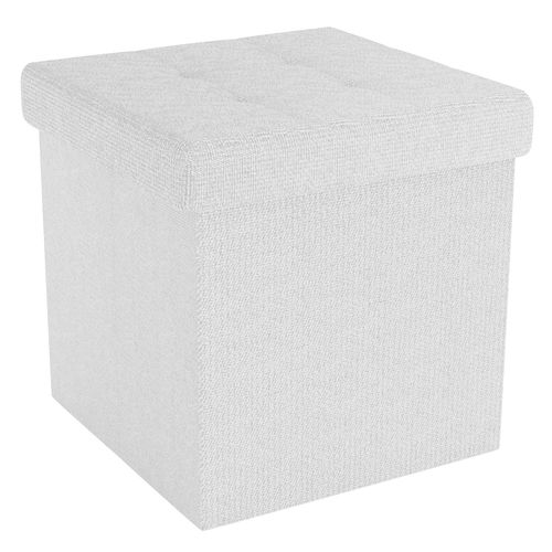 Intirilife Pouf Pliable 30x30x30 Cm En Blanc Comme Neige - Siège En Cube Avec Espace De Rangement Et Housse En Tissu Avec Creux - Siège En Cube Repose-Pieds Coffre De Rangement Pouf Coffre