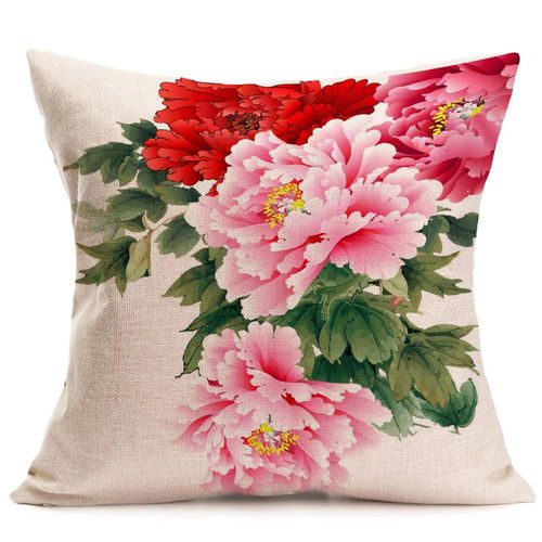 Housse De Coussin En Lin À Fleurs, Taie D'oreiller Imprimée, Décoration De Joyeux Noël, 45x45cm
