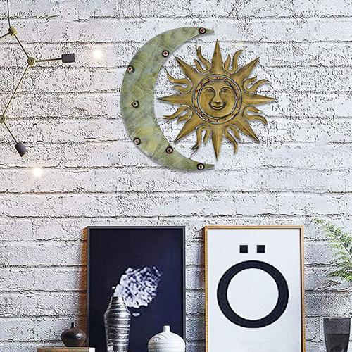 décoration murale extérieure en métal : soleil et lune