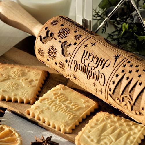 Rouleau À Pâtisserie Gravé, Rouleau À Pâte Gaufré, Coupe-Biscuits De Noël, Pâtisserie De Cuisine, Cadeaux De Noël, Moule Sculpté, Biscuits De Noël