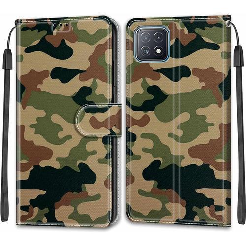 Coque Oppo A72 5g/A73 5g/A53 5g, Etui Oppo A72 5g/A73 5g/A53 5g, Étui Housse En Cuir Coque Antichoc Flip Case Housse Avec Fentes De Cartes Magnétique Portefeuille Protection Case Camouflage