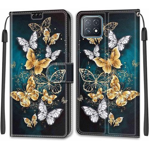 Coque Oppo A72 5g/A73 5g/A53 5g, Etui Oppo A72 5g/A73 5g/A53 5g, Étui Housse En Cuir Coque Antichoc Flip Case Housse Avec Fentes De Cartes Magnétique Portefeuille Protection Case Papillon 3