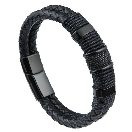 Bracelet En Corde De Cuir En Acier Inoxydable Tissé Punk 19 Cm