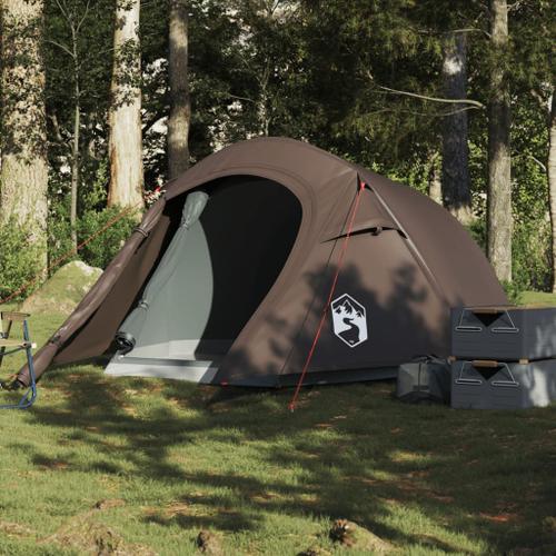 Vidaxl Tente De Camping Tunnel 3 Personnes Marron Imperméable