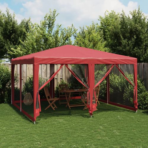 Vidaxl Tente De Fête Avec 8 Parois Latérales En Maille Rouge 4x4m Pehd