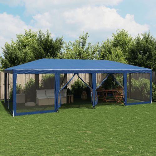 Vidaxl Tente De Fête Avec 12 Parois Latérales En Maille Bleu 8x4m Pehd
