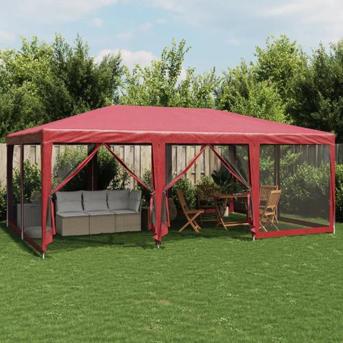 Vidaxl Tente De Fête Avec 10 Parois Latérales Maille Rouge 6x4 M Pehd