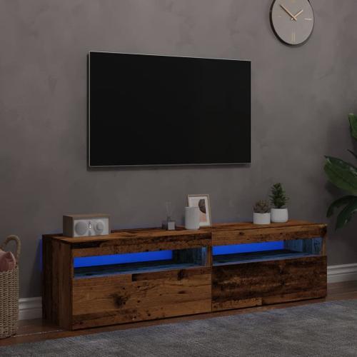 Vidaxl Meubles Tv Avec Lumières Led 2 Pcs Vieux Bois Bois D'ingénierie