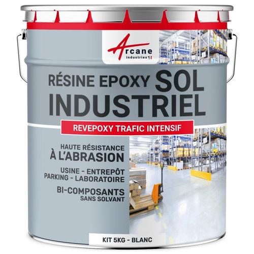 PEINTURE SOL : Résine Epoxy - Revêtement Sol Industriel et Sol Béton, usine, parking - REVEPOXY TRAFIC INTENSIF Blanc kit 5 Kg (jusqu'à 10m² pour 2 couches)