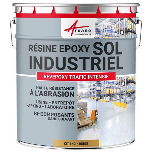 PEINTURE SOL : Résine Epoxy - Revêtement Sol Industriel et Sol Béton, usine, parking - REVEPOXY TRAFIC INTENSIF Beige ral 1001 kit 5 Kg (jusqu'à 10m² pour 2 couches)