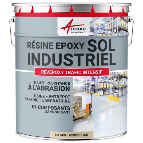 PEINTURE SOL : Résine Epoxy - Revêtement Sol Industriel et Sol Béton, usine, parking - REVEPOXY TRAFIC INTENSIF Ivoire claire ral 1015 kit 5 Kg (jusqu'à 10m² pour 2 couches)
