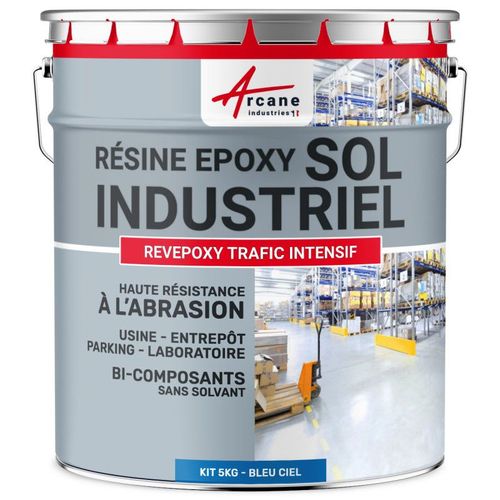 PEINTURE SOL : Résine Epoxy - Revêtement Sol Industriel et Sol Béton, usine, parking - REVEPOXY TRAFIC INTENSIF Bleu ciel ral 5015 kit 5 Kg (jusqu'à 10m² pour 2 couches)
