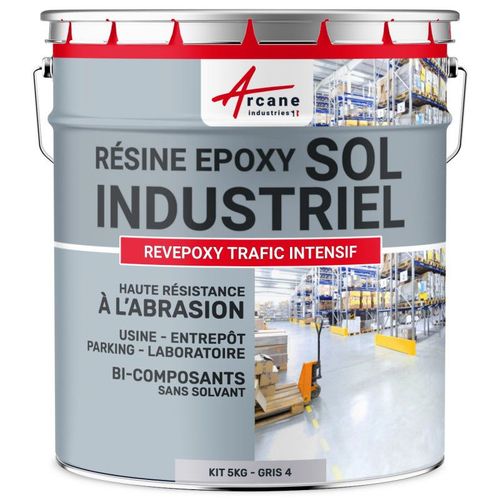 PEINTURE SOL : Résine Epoxy - Revêtement Sol Industriel et Sol Béton, usine, parking - REVEPOXY TRAFIC INTENSIF Gris 4 ral 7047 kit 5 Kg (jusqu'à 10m² pour 2 couches)