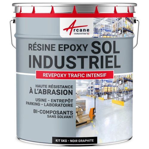 PEINTURE SOL : Résine Epoxy - Revêtement Sol Industriel et Sol Béton, usine, parking - REVEPOXY TRAFIC INTENSIF Noir graphite ral 9011 kit 5 Kg (jusqu'à 10m² pour 2 couches)