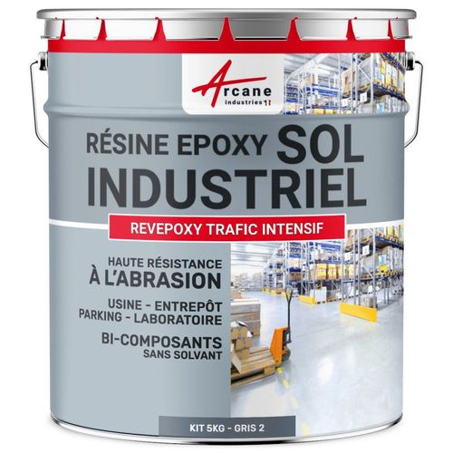 PEINTURE SOL : Résine Epoxy - Revêtement Sol Industriel et Sol Béton, usine, parking - REVEPOXY TRAFIC INTENSIF Gris 2 ral 7046 kit 5 Kg (jusqu'à 10m² pour 2 couches)