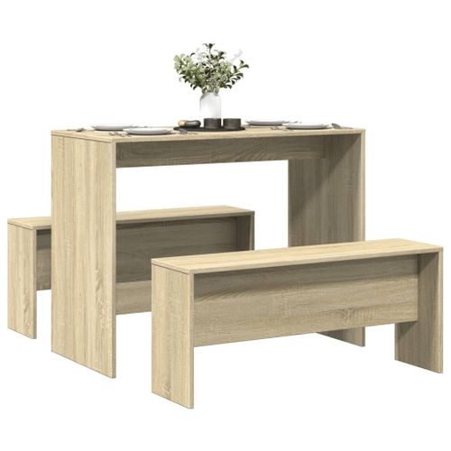 Vidaxl Ensemble Table À Manger Et Bancs 3 Pcs Bois D'ingénierie
