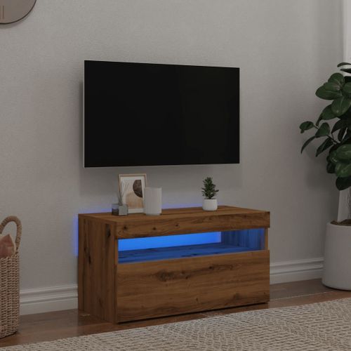 Vidaxl Meuble Tv Avec Lumières Led Chêne Artisanal Bois D'ingénierie