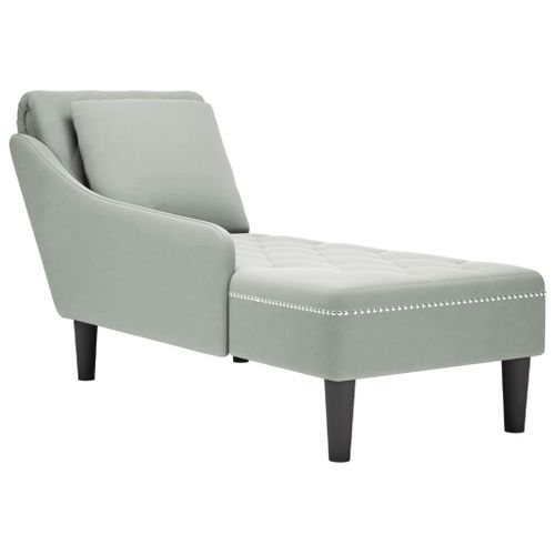 Vidaxl Fauteuil Long Et Coussin Et Accoudoir Droit Gris Clair Velours