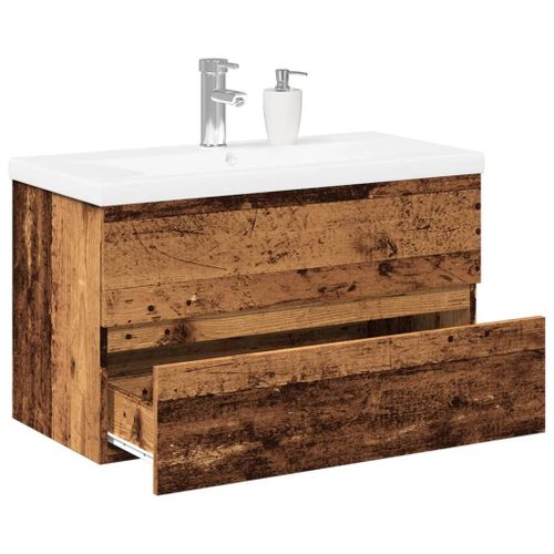 Vidaxl Meuble Avec Vasque Intégrée Vieux Bois 81x39,5x49 Cm
