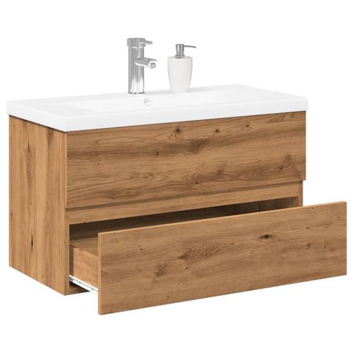 Vidaxl Meuble Avec Vasque Intégrée Chêne Artisanal 81x39,5x49 Cm
