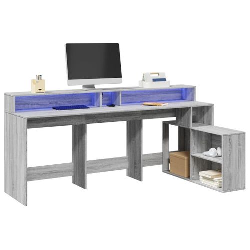 Vidaxl Bureau Et Lumières Led Sonoma Gris 200x104x91cm Bois Ingénierie