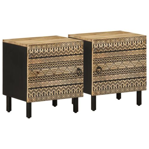 Vidaxl Tables De Chevet 2 Pcs Noir Bois De Manguier Massif Brut