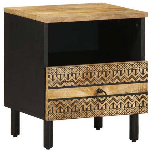 Vidaxl Table De Chevet Noir 40x33x46 Cm Bois De Manguier Massif Brut