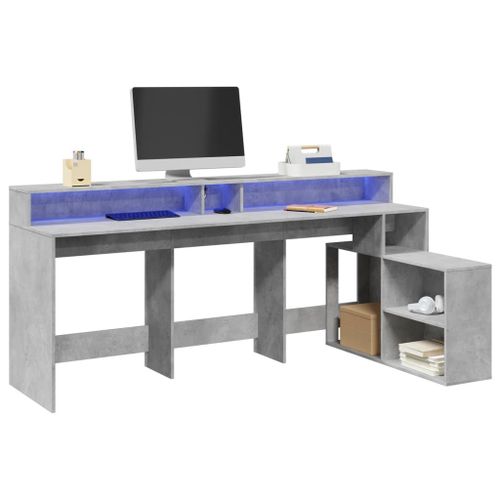 Vidaxl Bureau Et Lumières Led Gris Béton 200x104x91cm Bois Ingénierie