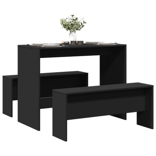 Vidaxl Ensemble Table À Manger Et Bancs 3 Pcs Noir Bois D'ingénierie