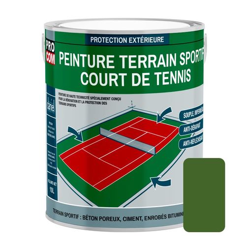 Peinture tennis, peinture terrain de sport, rénovation et protection de terrain sportif PROCOM 2.5 litres Vert tennis (RAL 130 40 30)