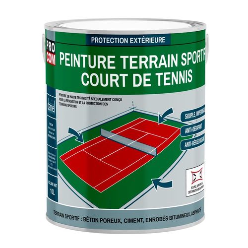 Peinture tennis, peinture terrain de sport, rénovation et protection de terrain sportif PROCOM 2.5 litres Blanc