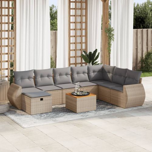 Vidaxl Salon De Jardin Avec Coussins 9 Pcs Beige Résine Tressée