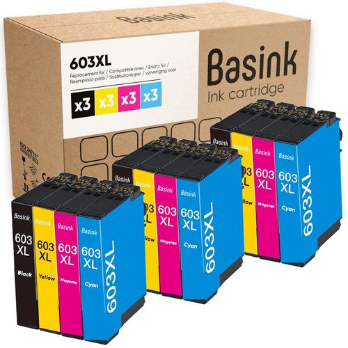 Basink Cartouche d'encre Compatible avec Epson 603XL Pack 12 pour XP-2100 XP-3100 XP-4100 XP-4150 WF-2830 WF-2835 WF-2840 WF-2850