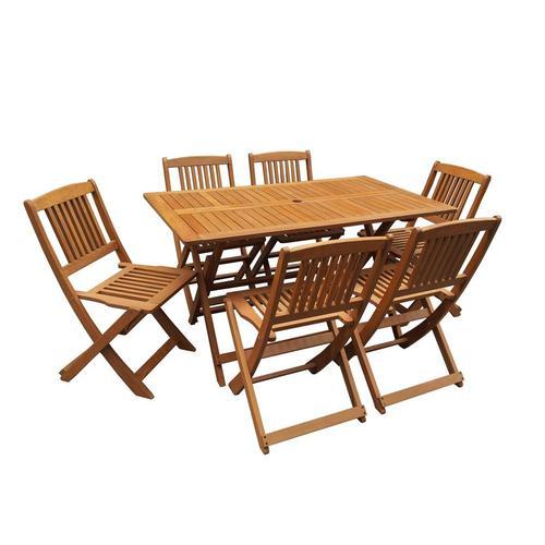 Salon De Jardin Bois Exotique "Hongkong" - Table Pliante + 6 Chaises Pliantes