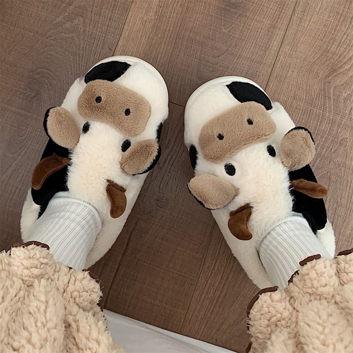 Chaussons Doux Et Mignons En Coton De Vache  Lait Avec CUr... - 3