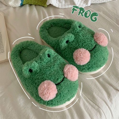 Mignon Dessin Animé Grenouille Baotou Coton Pantoufles Hiver Maison Chambre Chaud Fond Doux Pantoufles Femmes