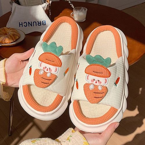 Pantoufles En Lin De Chiot De Dessin Animé Mignon Pour Femmes Printemps Et Automne Quatre Saisons Chaussures À Semelles Souples Universelles Antidérapantes Post-Partum