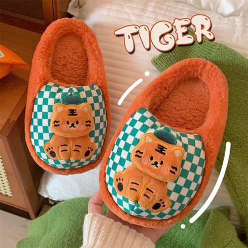 Hiver Maison Chaud Semelle Souple Pantoufles Mignon Dessin Animé Tigre En Peluche Baotou Coton Pantoufles Femmes