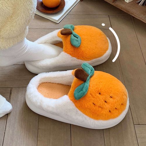 Dessin Animé Mignon En Peluche Orange Coton Pantoufles Femmes Hiver Chaud Fond Doux Chambre Pantoufles